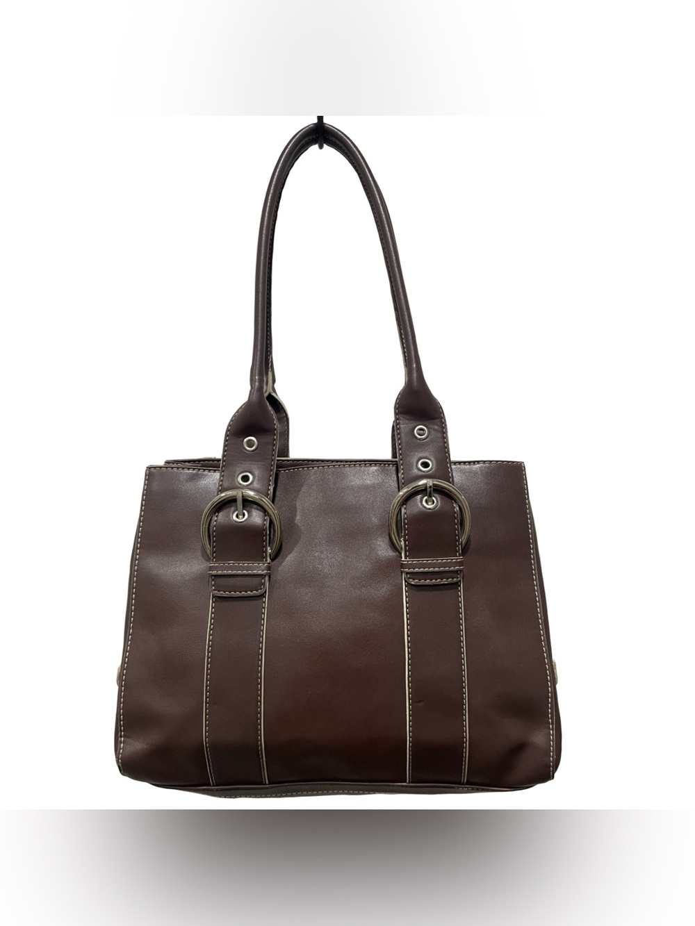 VTG Nine West Chocolate Brown Handbag Double Handles Buckles Quiet Luxury Corp